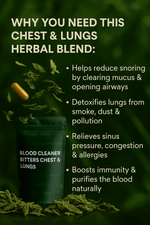Herbal supplement product with text on benefits on a green background