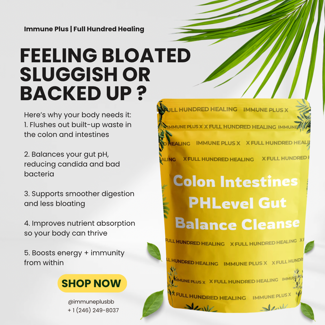 Yellow package with text on a white background Immune plus colon balance and cleanse 