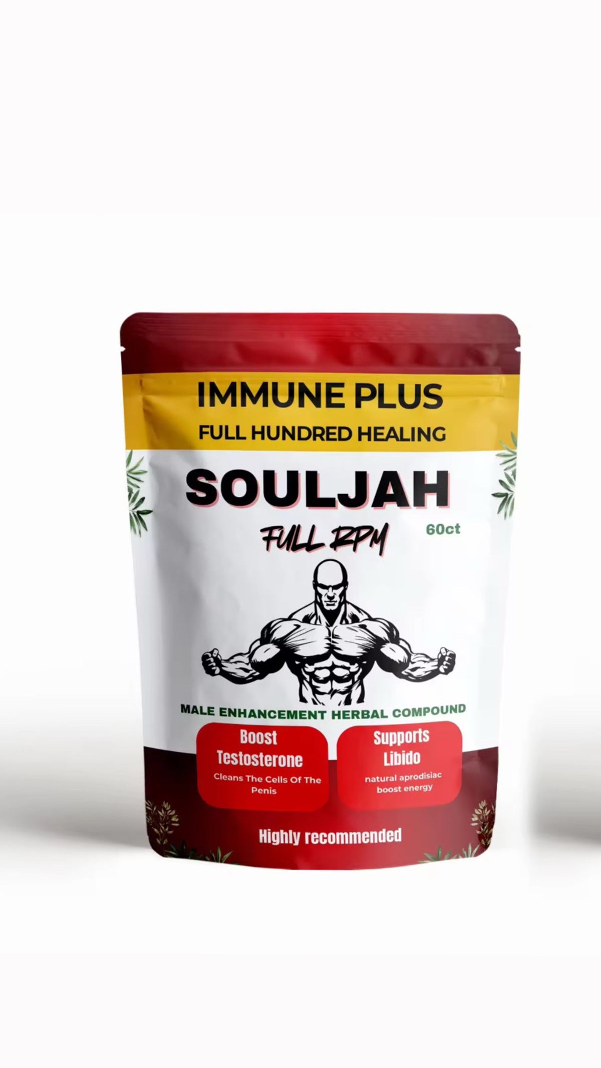 Immune Plus -Male Enhancement Supplement packaging with branding and product details on a white background