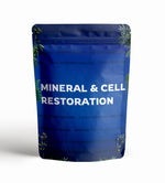 Blue pouch with 'Mineral & Cell Restoration' text on a white background